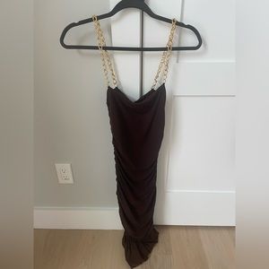 *SEEN ON GABBY WINDEY* Nookie- Brown Worn Once Chain Strap Allegra Midi Dress
